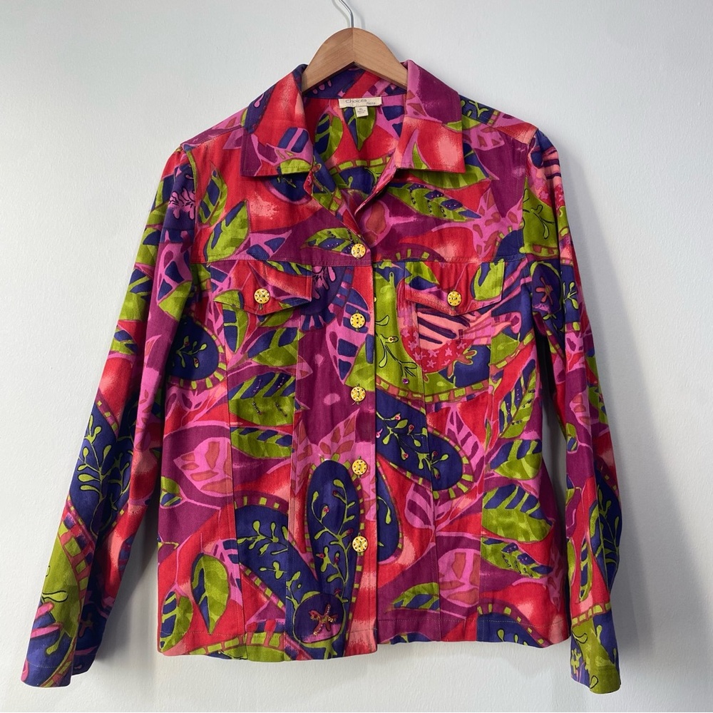 Choices 100% Cotton Artsy Boho Leaf Pattern Jacket